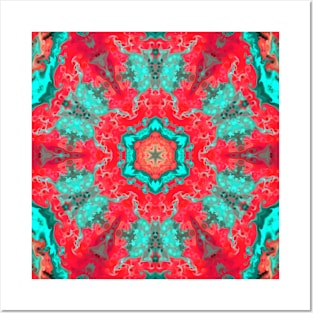 Pink and Cyan Smoke Kaleidoscope Pattern Posters and Art